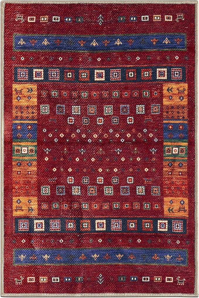 Keen Home Design 2x3 Rug - Machine Washable Entry Rug with Non-Slip Backing, Ideal for Enteryway, Kitchen, Bathroom, Laundry Room - Vintage, Easy Clean, Durable, Low Pile Rug - (2' x 3')
