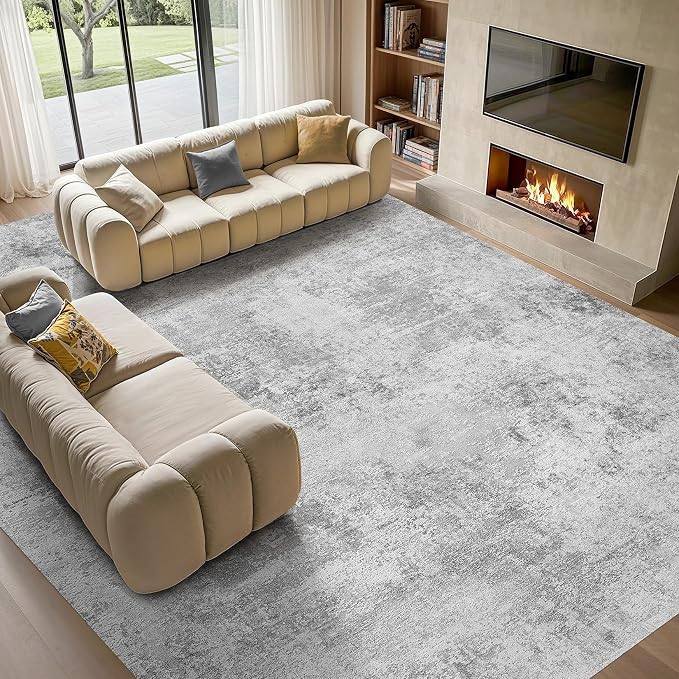 Tortania Area Rug Living Room Rugs - 10x14 Washable Large Soft Neutral Boho Moroccan Bohemian Farmhouse Rug Indoor Floor Carpet for Bedroom Under Dining Table Home Office Decor - Ivory Grey