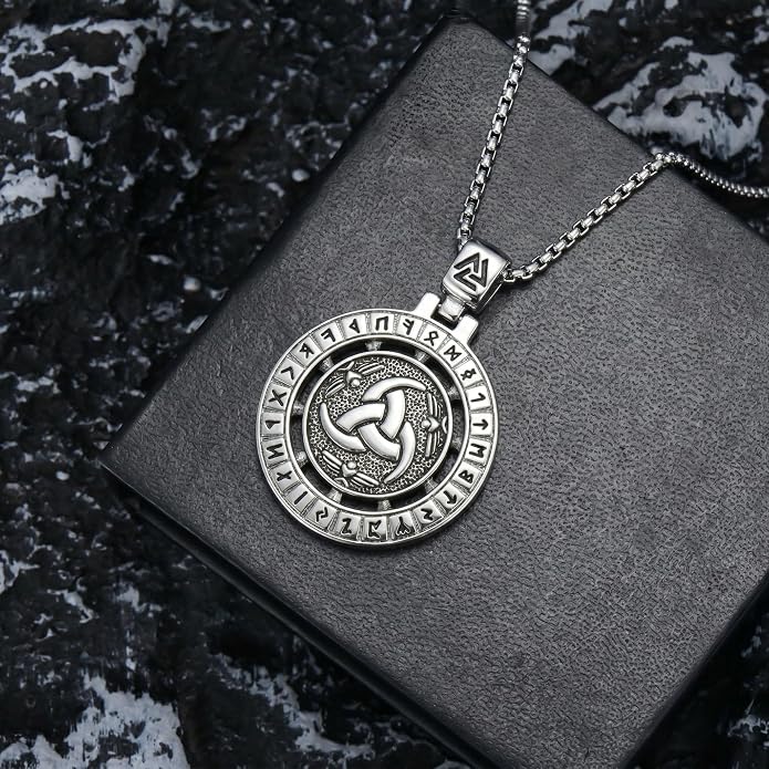 CRMAD Viking Owl/Raven Necklace Vintage Animal Totem Pendant Rune of Lune Jewelry Gift for Men and Women 24 in Chain