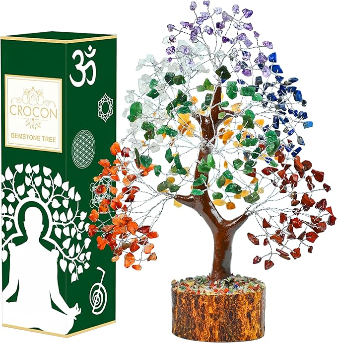 Crocon® 7 Chakra Tree of Life - Crystals and Healing Stones | Positive Energy, Feng Shui Money Tree | 10-12 inch | Reiki Meditation Home Office Decor, Birthday Gifts for Women, Mom, Sister & Friends
