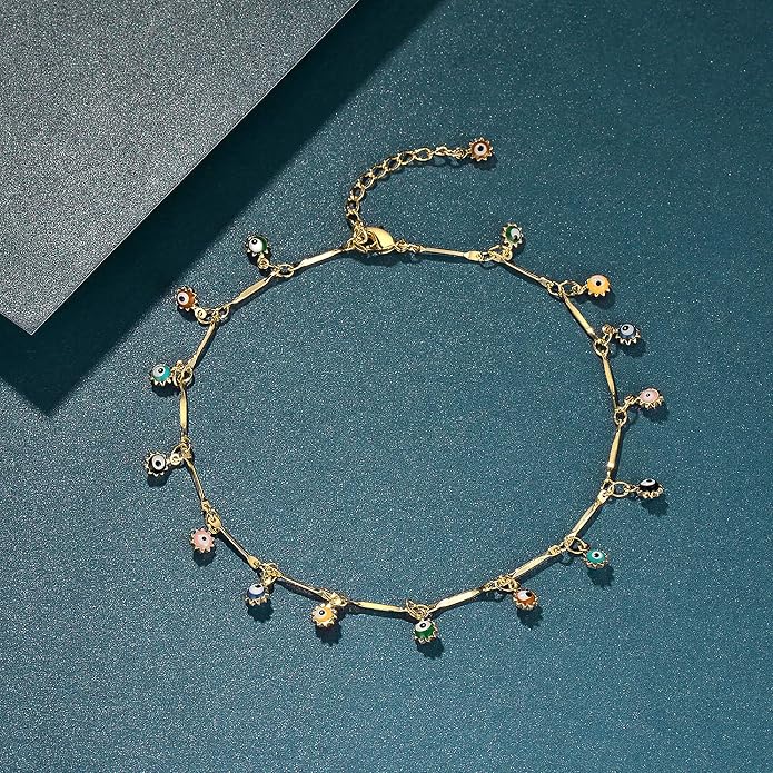 Gold Ankle Bracelets for Women, 14K Gold Plated Anklets Adjustable Cuban Link Anklets Set Tiny Cute Summer Barefoot Jewelry Gift.