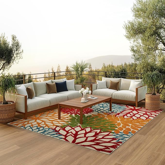 Nourison Home Aloha 10' x 14' Green Fabric Tropical Area Rug (10' x 14')