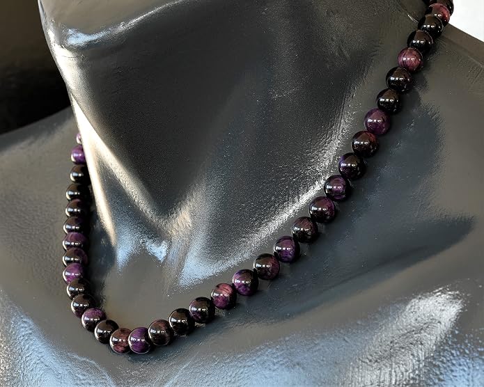 Natural Gemstone Beaded Choker Necklace | 8mm Handmade Adjustable Jewelry for Men & Women | Chakra Balancing Crystal Necklace | Spiritual Gift | Macrame Cord with Extender