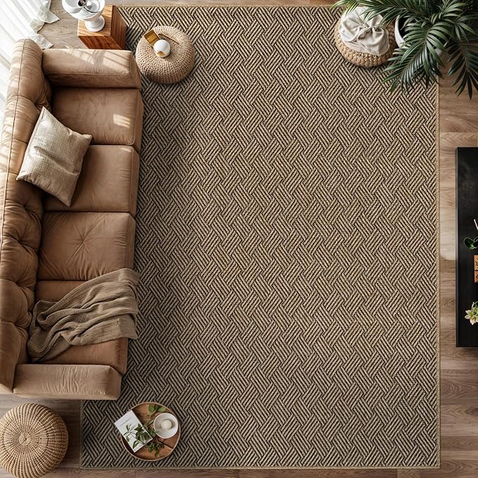 Luul Home Easy Jute Rugs 9x12 Herringbone Natural Color Living Room Indoor Outdoor Area Rug for Patio and Kitchen Rug High Traffic Washable Easy to Clean Solid Boho Woven Design Carpet (9 x 12)