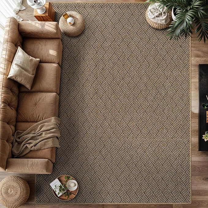Luul Home Easy Jute Rugs 10x14 Herringbone Natural Color Living Room Indoor Outdoor Area Rug for Patio and Kitchen Rug High Traffic Washable Easy to Clean Solid Boho Woven Design Carpet (10 x 14)