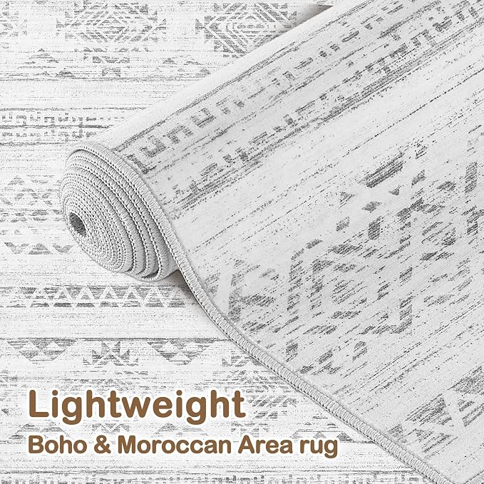 Tortania Area Rug Living Room Rugs - 12x15 Washable Large Soft Neutral Boho Moroccan Bohemian Farmhouse Rug Indoor Floor Carpet for Bedroom Under Dining Table Home Office Decor - Ivory Gray