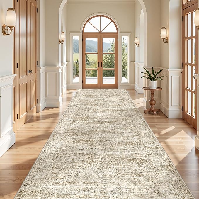 4x12 Runner Rug Non Slip,Washable Hallway Runner Rug,Brown | Area Rugs for Kitchen,Entryway,Bedroom,Bathroom,Nursery Room,Thin,Soft Runner Rug,Stain Resistant Indoor Carpet