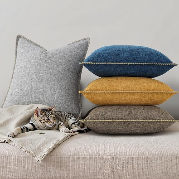 decorUhome Light Grey Faux Linen Outdoor Throw Pillow Covers 16x16 Set of 2 | Fall Decorative Textured Neutral Modern Farmhouse Pillow Covers with Stitched Edge for Couch Sofa Bed Living Room