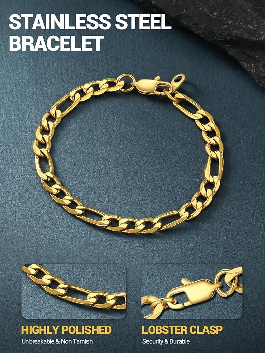 PROSTEEL Silver/Gold/Black Bracelets for Men Figaro Cuban Link, 6mm-13mm Width, 7.5"/8.3"/9" Length, Stainless Steel Mens Bracelet Jewelry with Gift Box
