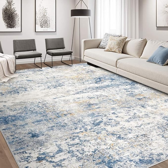 DMOYEST Area Rug Living Room Rugs - 7x9 Abstract Large Soft Indoor Washable Rug Neutral Modern Low Pile Carpet for Bedroom Dining Room Farmhouse Home Office - Blue