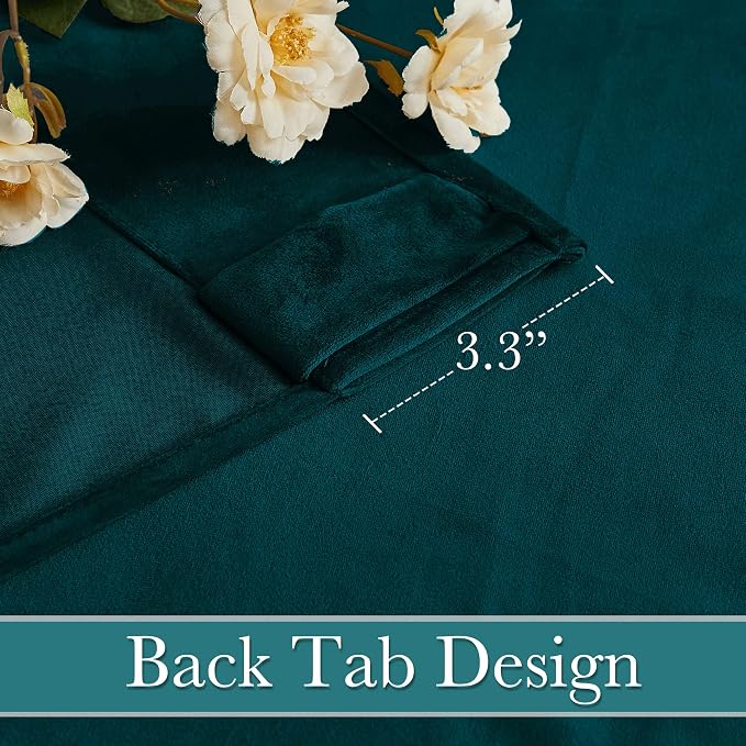 RYB Home Teal Velvet Curtains 84 inch Length - Super Soft Durable Window Drapes Plush Velvet Room Darkening Backdrop for Nursery Playroom Bedroom, Peacock Blue, W52 x L84 inches, 2 Panels