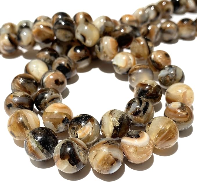 ABCGEMS King Troca Shell Beads from Pacific Ocean (Gorgeous Thick Nacre- Exquisite Luster with Zebra Matrix) DIY Jewerly Making Beading Supplies - Smooth Round 12mm