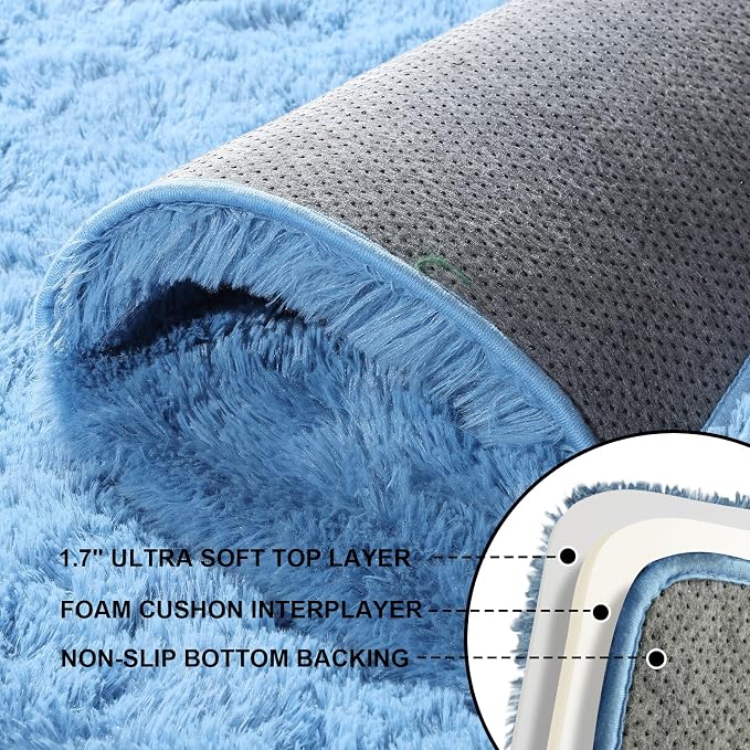 Area Rugs 9x12 Living Room, Large Fluffy Blue Rugs for Bedroom, Fuzzy Shag Soft Non-Slip Carpet for Kids Girls and Boys Nursery Dorm Indoor Room Home Decor (9ft X 12ft, Blue)