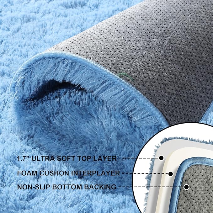 4x6 Rugs for Bedroom, Blue Fluffy Area Rugs for Living Room, Small Fuzzy Shag Soft Non-Slip Carpet for Kids Girls and Boys Nursery Dorm Indoor Room Home Decor (4ft X 6ft, Blue)