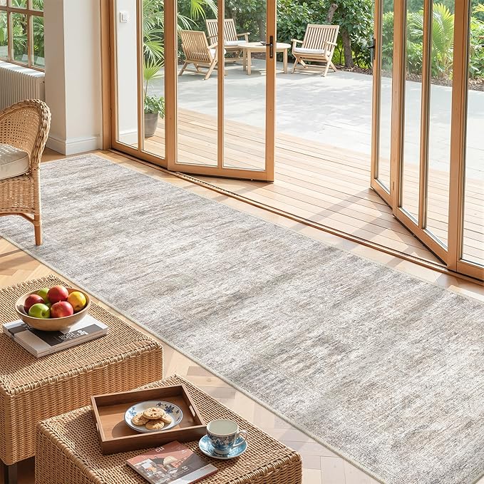 2'6 x 10' Runner Rug Non Slip,Washable Kitchen Rugs,Taupe | 10 ft Runner Rug for Hallway,Entryway,Bedroom,Bathroom,Living Room,Thin,Soft, Long Rug,Stain Resistant Indoor Carpet