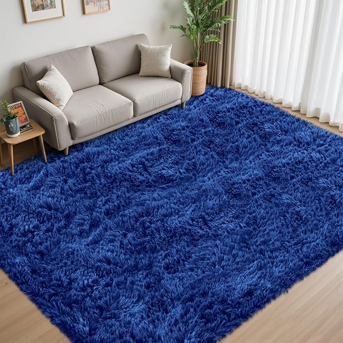 6x9 Area Rug for Living Room:Ultra Soft Fluffy Shag Navy Blue Rugs,Large Fuzzy Plush Indoor Non Slip Carpet Washable Rug for Bedroom Kids Nursery Office Dorm Modern Decor(Navy Blue 6'x9')