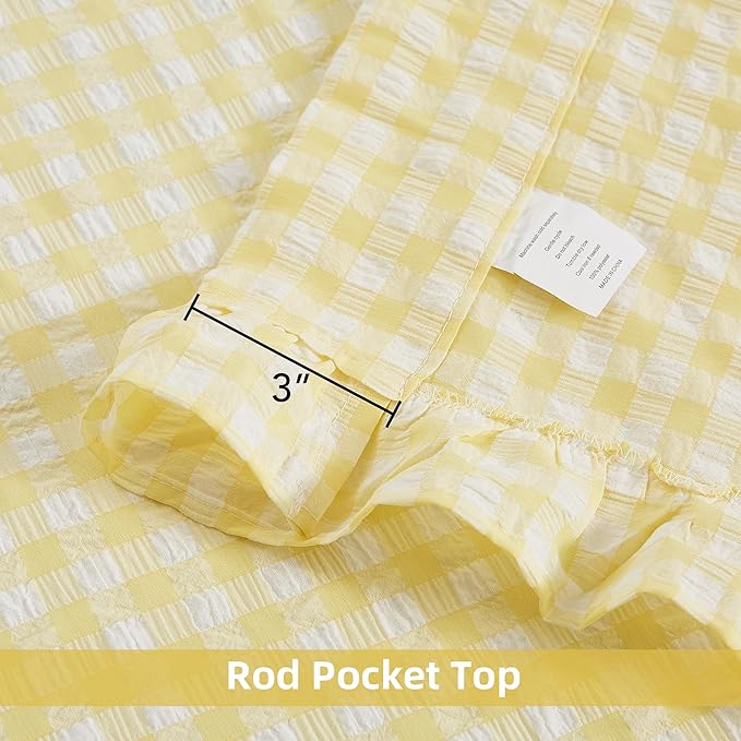 ZJDECOR Yellow Buffalo Plaid Ruffle Window Curtains 72 Inches Length | Crinkle Ruffle Cortinas,Nursery Kids Room,Not-See-Through Sheer Drapes,Farmhouse Window Treatment,Rod Pocket,40"Wx72"Lx2