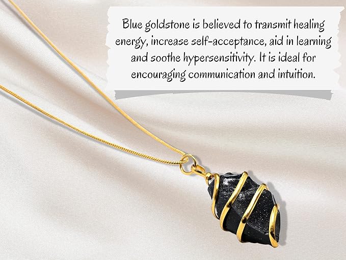 Amazing Gemstone Blue Goldstone Crystal Necklace for Women - Premium Raw Healing Crystals for Gifts for Mom, Mothers, Teen Girls and Girlfriend