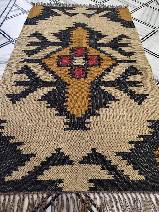 Jaipur Art & Rugs 3'x5' Reversible Kilim Area Rug – Handwoven Wool & Jute Flatweave – Indoor/Outdoor Rug for Living Room, Bedroom, Dining, High-Traffic Areas, Lake House Decor (Multicolor)