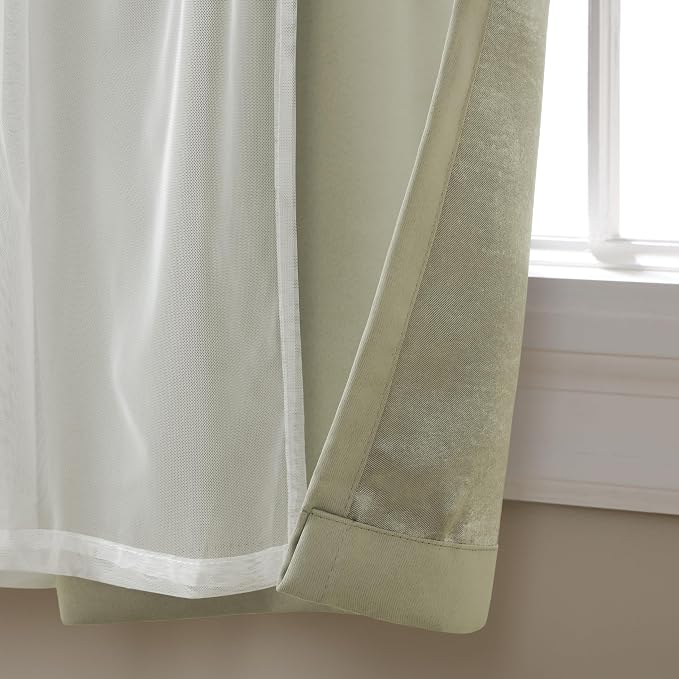 TOWN & COUNTRY LUXE Talia Double Layer Indoor Curtains, Sheer and Room Darkening Blackout, Grommet Top, Energy Efficient, 2-Pack Set, 52"x63", Sand