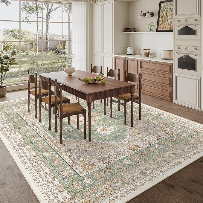 zesthome 9x12 Area Rugs,Stain Resistant Washable Rug,Ultra-Thin Rugs for Living Room,Bedroom,Non-Slip Backing Home Decor Large Area Rug (Green,9'x12')