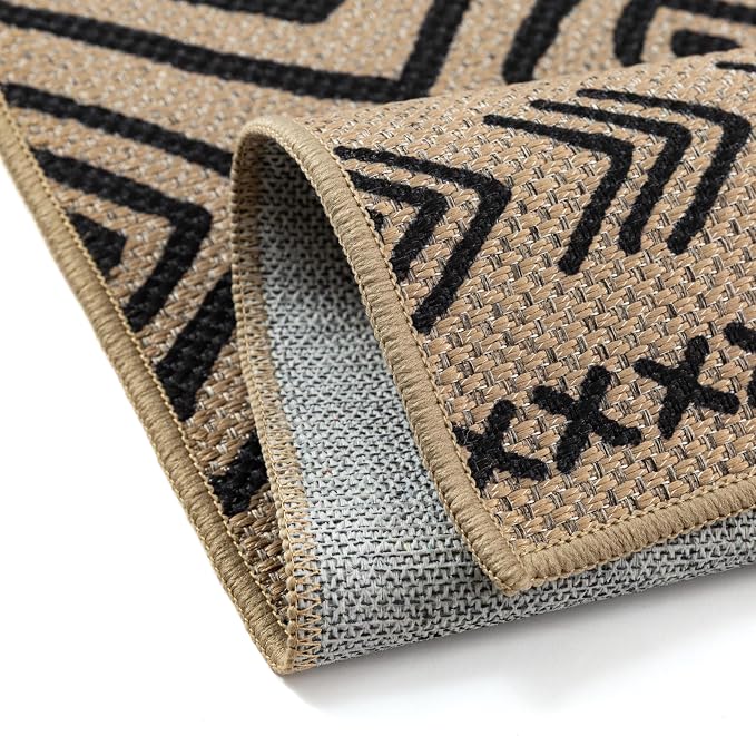 PureCozy 5x7 Easy Jute Outdoor Rug Black Boho Indoor Outdoor Area Rug Farmhouse Patio Carpet for Backyard, Patio, Porch, Living Room， Easy-Cleaning, High Traffic, Pet-Friendly, Non-Shedding