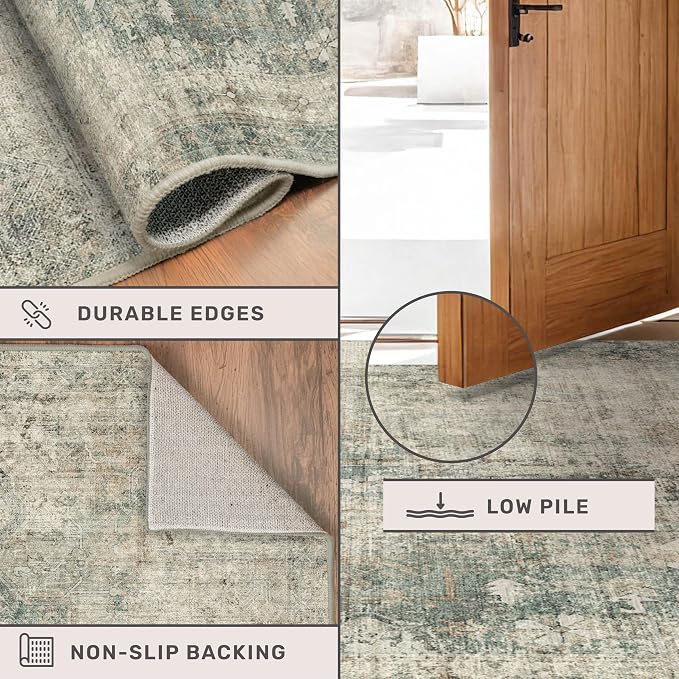 Hazo Haus 8x10 Farmhouse Rugs for Living Room - Moss Green Brown Large Area Rug for Bedroom, Dining Room, Home Office, Soft Washable & Stain Resistance