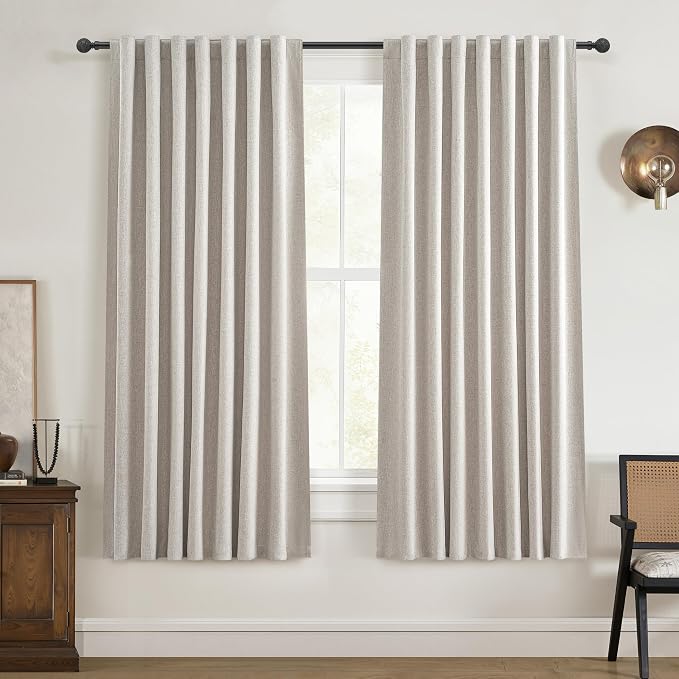 QJmydeco 48 Inch Curtains Sunblock Curtains for Bedroom 2 Panel Sets, Total Blackout Insulated Opaque Curtain for Summer Heat Drapes for 50 Inch Small Window Natural Light Brown (50" Wx48 L)