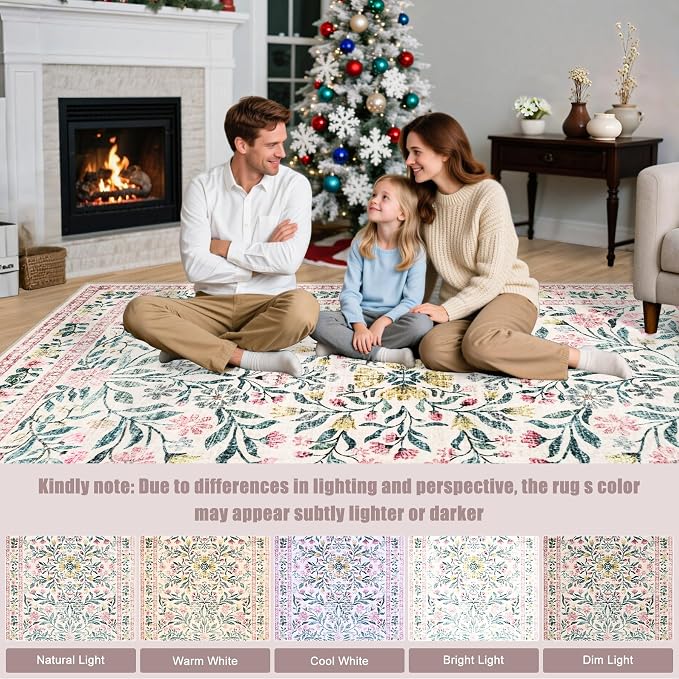 Runner Rug for Entryway: 2.6x10 Kitchen Rugs Non Slip Washable Ultra-Thin Soft Floral Carpet Indoor Floor Stain Resistant Carpets for Hallway Bedroom Kitchen Laundry Bathroom Dorm Pink/Green