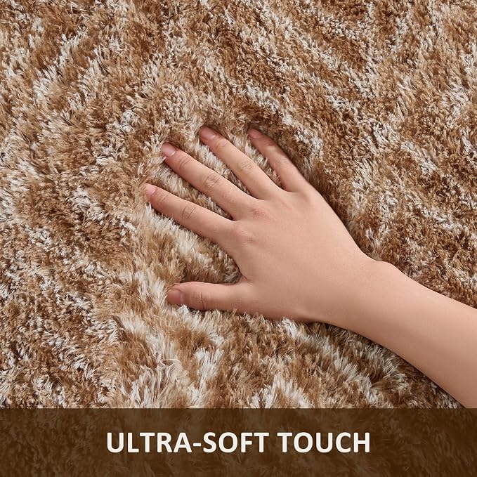 Ophanie 8x10 Brown and White Diamond Striped Rugs for Living Room,Large Fluffy Shag Fuzzy Plush Soft Carpets,Shaggy Rug for Bedroom,Carpet for Kids Boys Girls Dorm Decor with Over 99 pcs Pile fibers