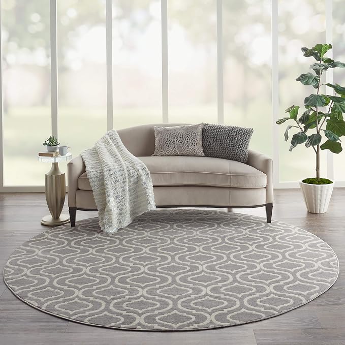 Nourison Home Jubilant Grey 8' x Round Area Rug - Easy Clean, Non Shedding, Bed Room, Living Room, Dining Room, Kitchen (8' x Round)
