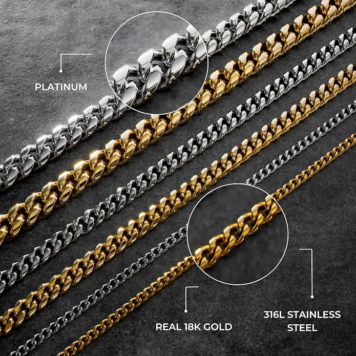 CRAFTD - Gold Curb Link Chain - Durable 18K Gold & 316L Stainless Steel - Waterproof, Heat & Sweat Resistant - Gifts for Men - Men's Jewelry