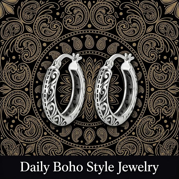 Vintage Filigree Hoop Huggie Earrings Boho Hollow Hoop Earrings Western Jewelry Gifts for Women
