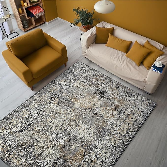 Keen Home Design 3x5 Rug - Machine Washable Entry Rug with Non-Slip Backing, Ideal for Enteryway, Kitchen, Bathroom, Laundry Room - Vintage, Easy Clean, Durable, Low Pile Rug - (3' x 5')