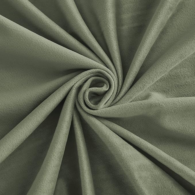 RYB HOME Sage Velvet Curtains 102 inches, Back Tab Soft Fabric Room Darkening Thermal Insulated Luxurious Home Decor Curtains for Living Room Bedroom, W 52" x L 102", 2 Panels Set