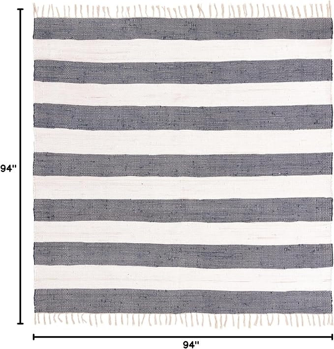 Unique Loom Chindi Rag Collection Area Rug - Striped (7' 10" Square, Navy Blue/ Ivory)