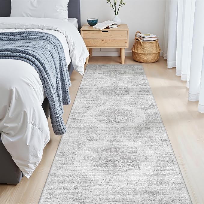 2x8 Runner Rug Non Slip,Washable Hallway Runner Rug,Grey | Neutral Rugs for Kitchen,Entryway,Bedroom,Bathroom,Nursery Room,Thin,Soft Runner Rug,Stain Resistant Indoor Carpet