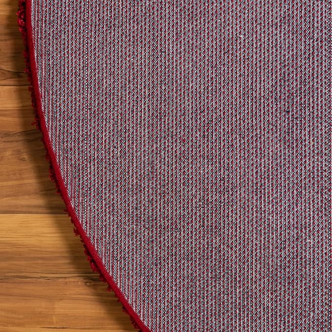 Unique Loom Solid Shag Collection Area Rug (5' 1" x 8' Oval, Cherry Red)
