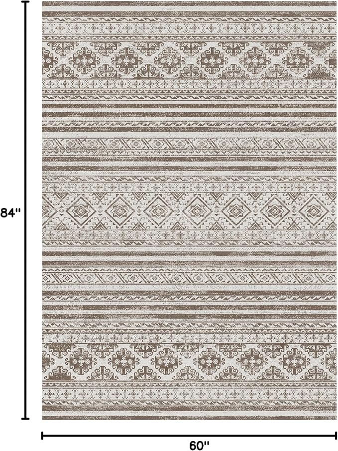 RUGSURE Washable Area Rugs 5' x 7' - 1/6 Thick - Moroccan-Inspired -Stain & Water Resistant Non-Slip - Resistant Rug for Living Room, Bedroom, Nursery, Pet & Child Friendly (Brown)