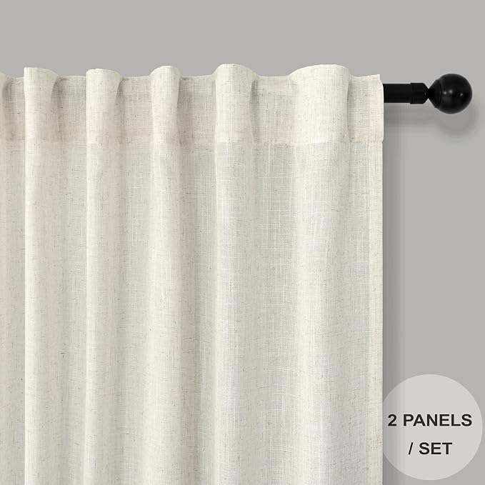 Extra Long Drapes 132 Inch Length Hanging Back Tab Rod Pocket Linen Sheer Natural Fabric Tall Floor to Ceiling 2 Story Curtain for High Living Room Sliding Door Villa Hall Theater 11 FT European Style