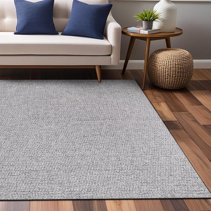 Luul Home Easy Jute Rugs 5x7 Gray Color Living Room Indoor Outdoor Area Rug for Farmhouse Patio and Kitchen Rug High Traffic Washable Easy to Clean Solid Boho Woven Design Outside Carpet (5 x 7)