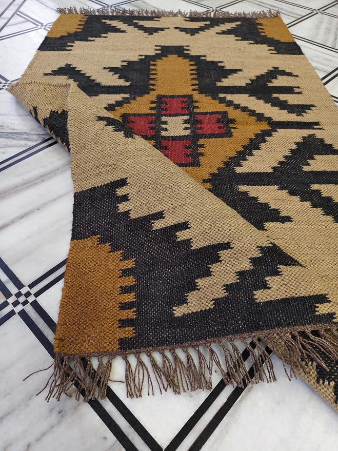 Jaipur Art & Rugs 3'x5' Reversible Kilim Area Rug – Handwoven Wool & Jute Flatweave – Indoor/Outdoor Rug for Living Room, Bedroom, Dining, High-Traffic Areas, Lake House Decor (Multicolor)