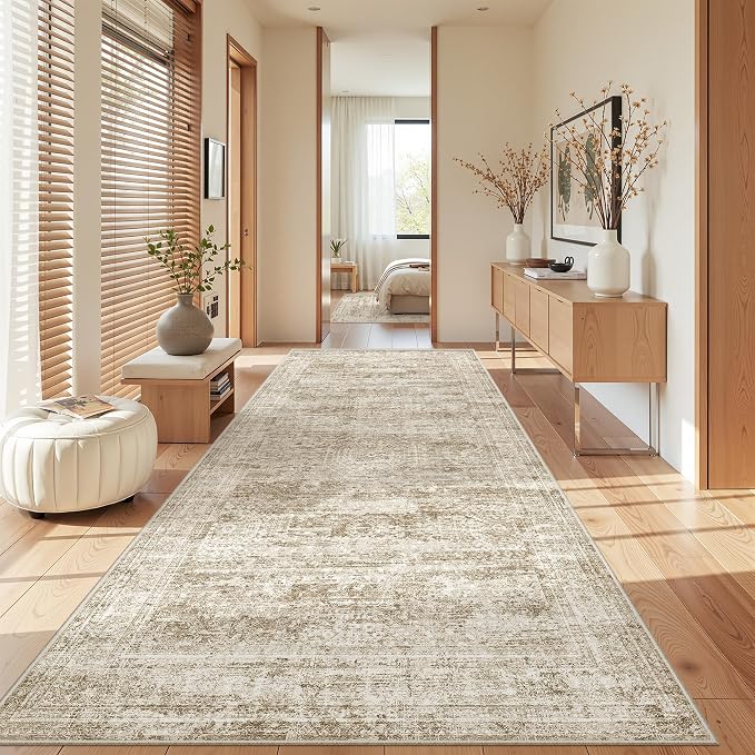 4x8 Rug Non Slip,Washable Hallway Runner Rug,Brown | Area Rugs for Kitchen,Entryway,Bedroom,Bathroom,Nursery Room,Thin,Soft Runner Rug,Stain Resistant Indoor Carpet