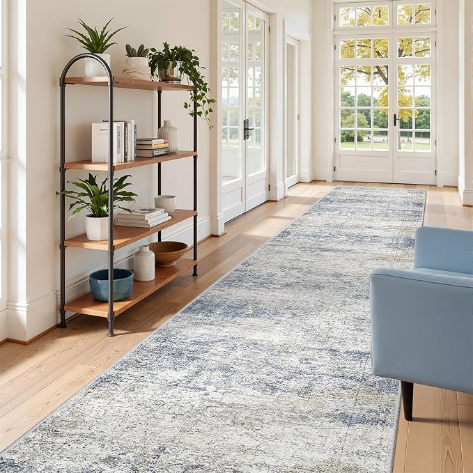 3x16 Runner Rug Non Slip,Washable Hallway Runner Rug,Blue | 16ft Runner Rug for Hallway,Entryway,Bedroom,Living Room,Thin,Soft, Extra Long Rug,Stain Resistant Indoor Carpet
