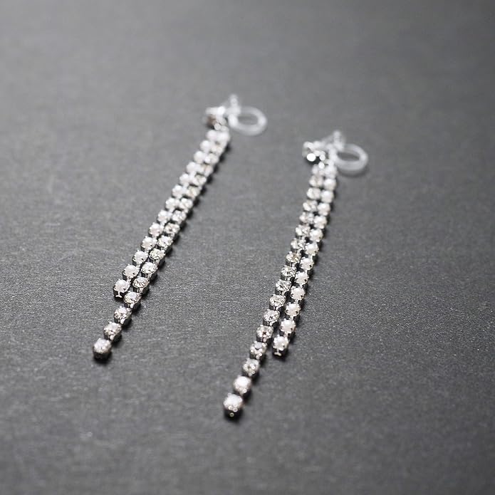 Dangle Silver Invisible Clip On Earrings for Women Not Pierced Gold Crystal Rhinestone Comfortable Hoop Fringe Long Chain Clip On Earrings