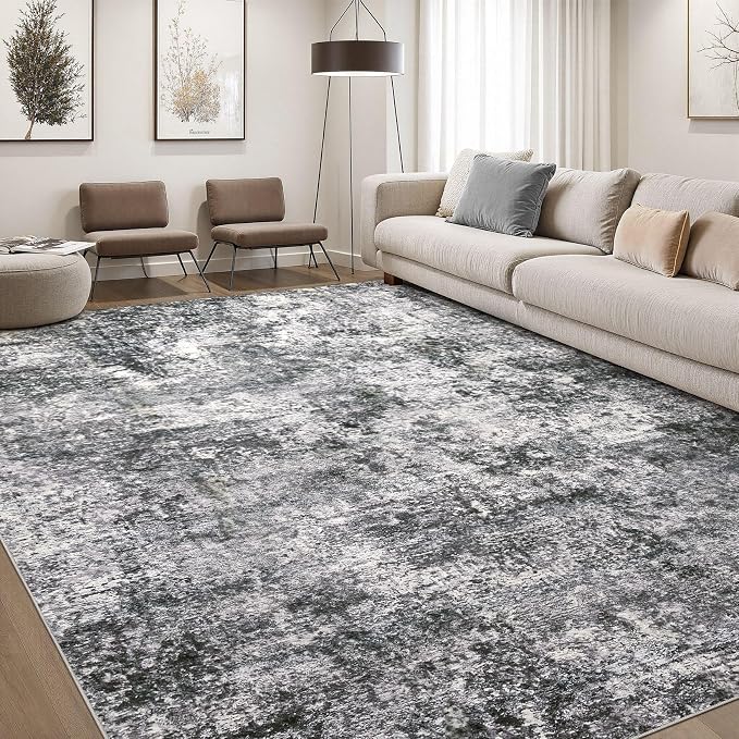 DMOYEST Area Rug Living Room Rugs - 10x11 Washable Large Soft Indoor Neutral Modern Abstract Low Pile Rug Carpet for Bedroom Dining Room Farmhouse Home Office - Grey