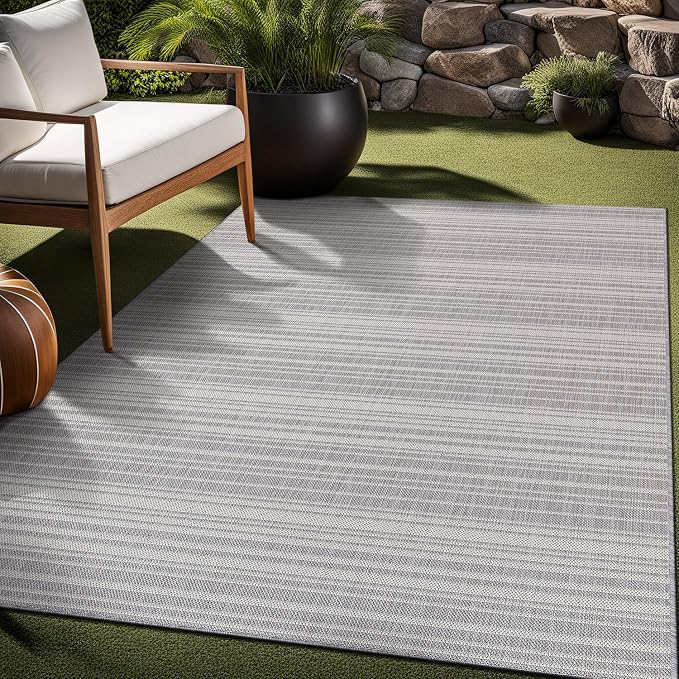 Luul Home Stripe Outdoor Rug 6x9 Washable Outside Carpet for Indoor Patio Porch Waterproof Easy Cleaning Non Shedding Area Rugs Gray 6 x 9