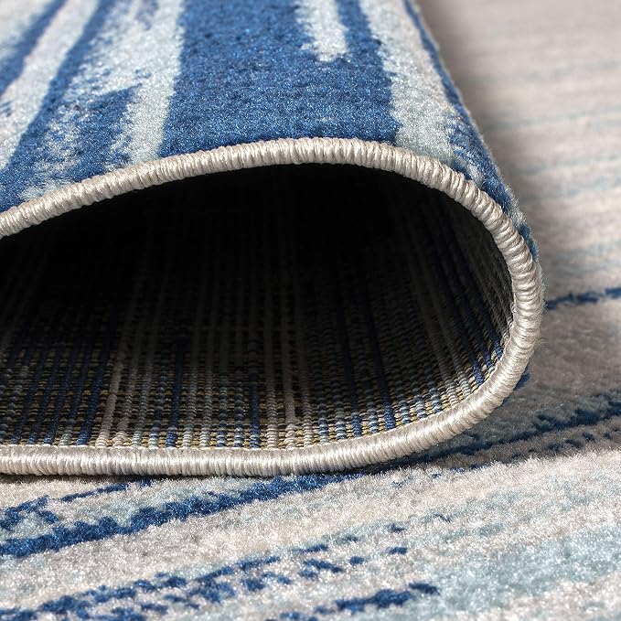 JONATHAN Y Linear Modern Half-Stripe Blue/Cream Indoor Area Rug, 4x6, Contemporary, Transitional, Easy-Cleaning for Living Room, Bedroom, Kitchen, Pet Friendly, Non-Shedding (CTP112A-4)
