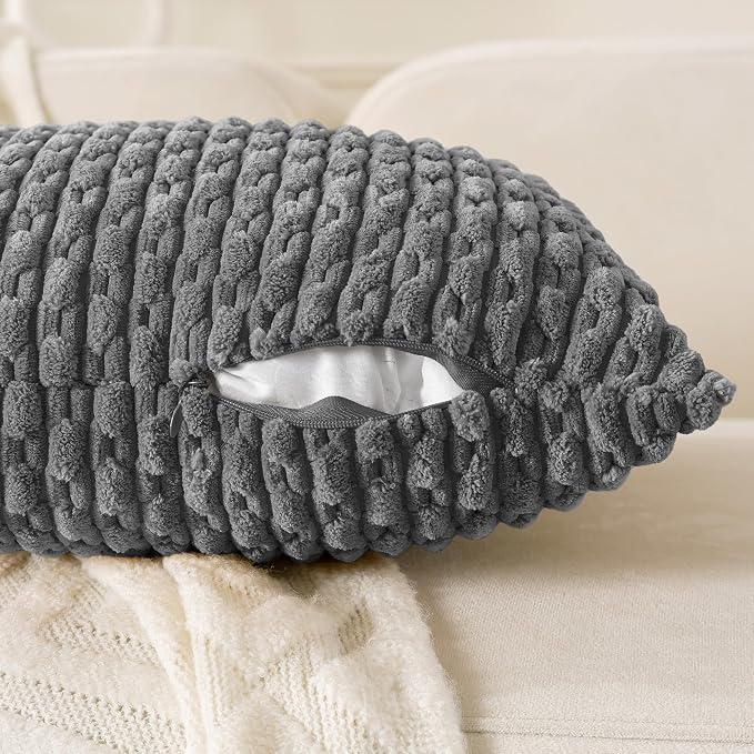 Set of 4 Dark Grey Decorative Throw Pillow Covers 12x20 Inch Corduroy Pillow Covers for Bed Couch Sofa Living Room Soft Cushion Cases