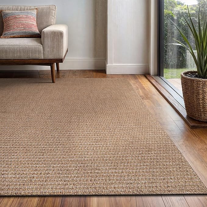 Easy Jute Rug 8x10 Indoor Outdoor Natural Rugs Solid Fiber Rug Woven Area Rug Boho Easy Clean Inside Carpet for Living Room Bedroom Dining Room Hallway or Outdoor Patio Porch (8 X 10 Natural)